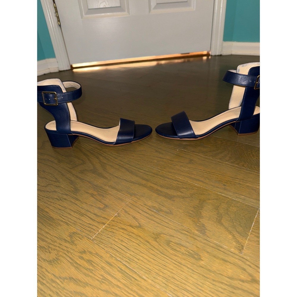 Lands End Womens Navy Blue Leather Block Heel Ankle Strap Sandals 6B - Picture 5 of 8